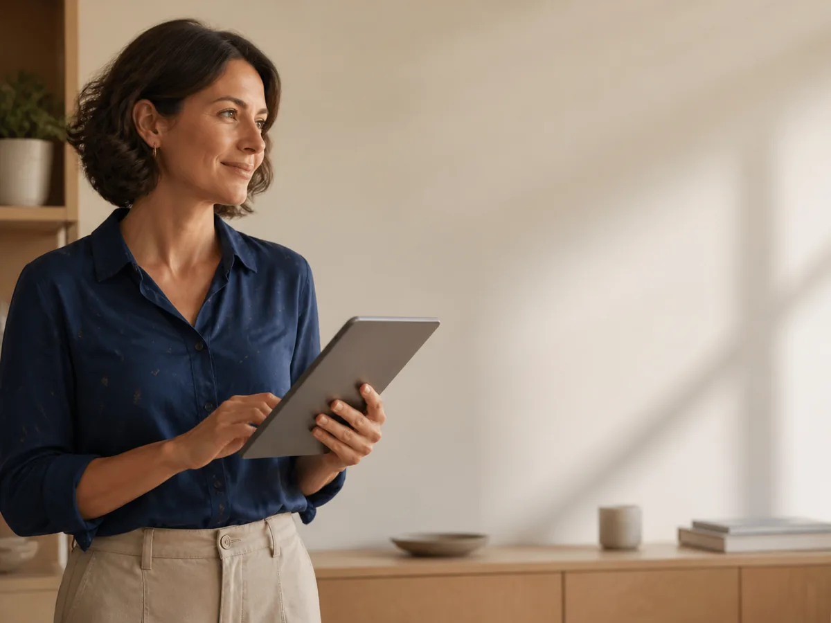 A patient reviewing digital intake on a tablet at home