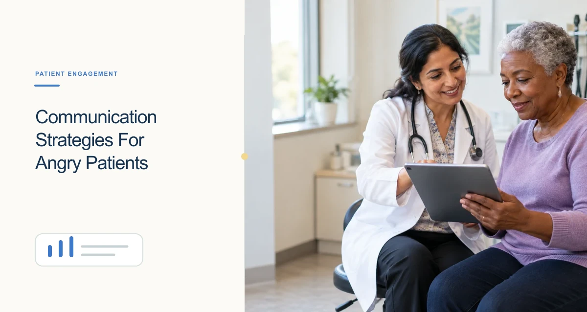 A South Asian physician helps an older Black woman use a tablet during a clinic visit.