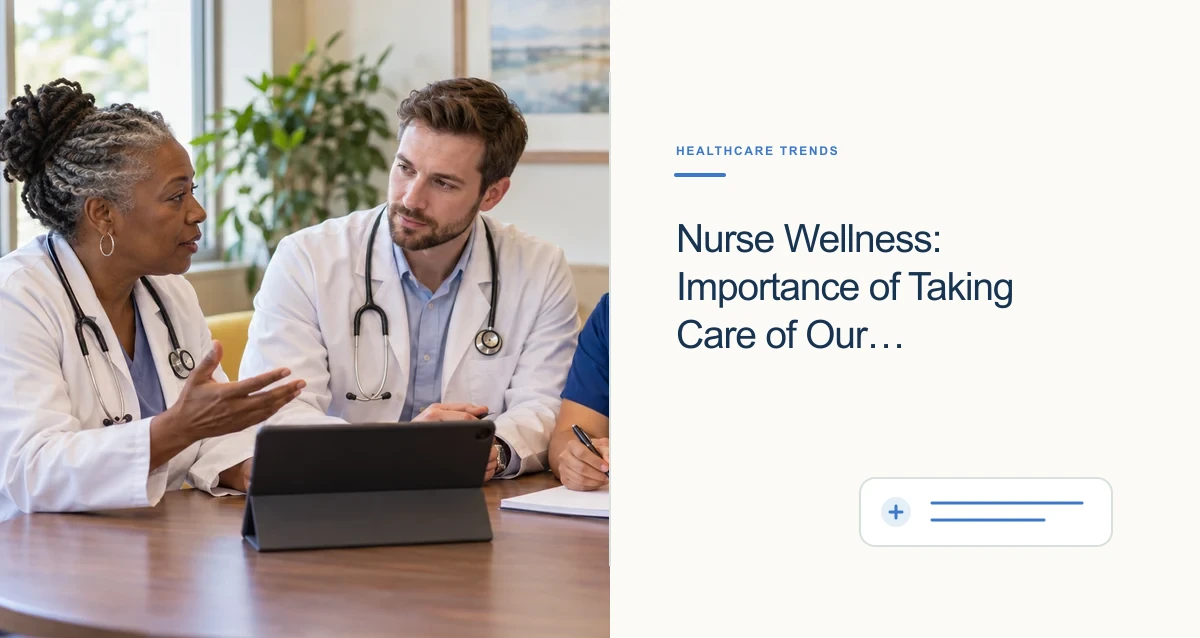 A diverse outpatient care team discusses a coordinated plan around a table with a tablet and notebook.