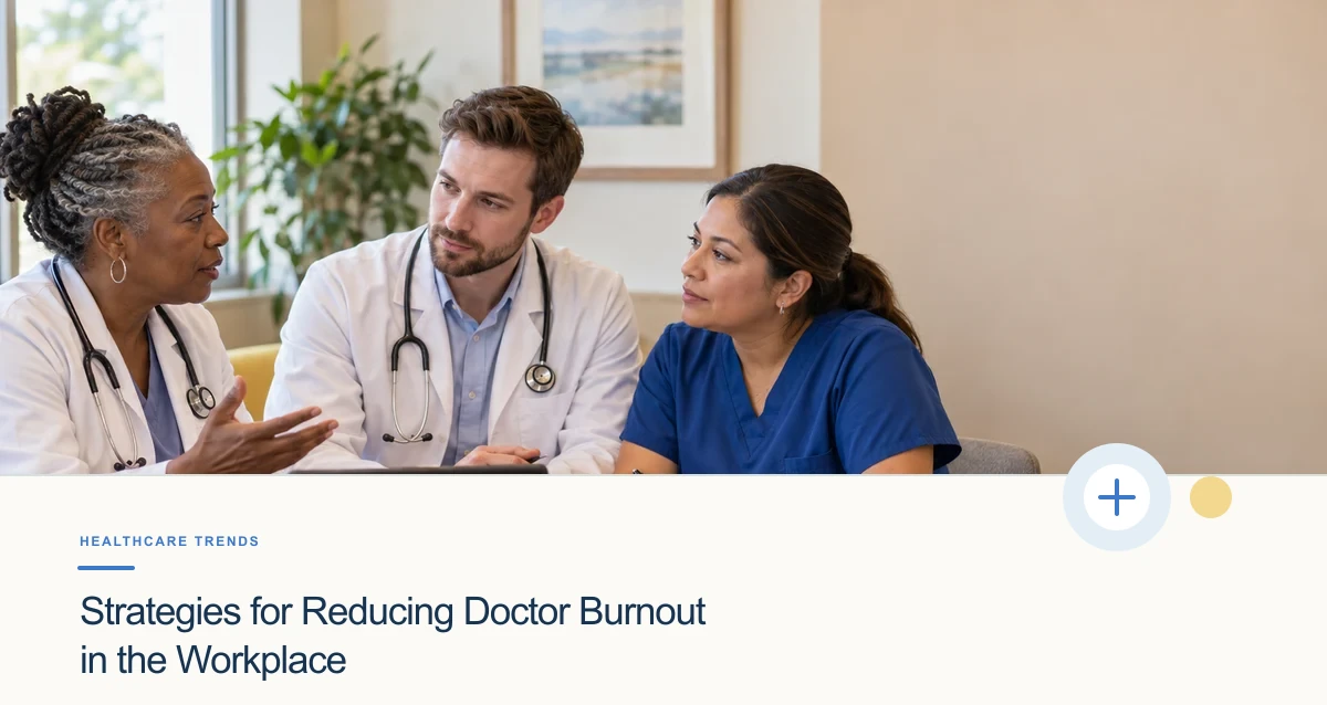 A diverse outpatient care team discusses a coordinated plan around a table with a tablet and notebook.