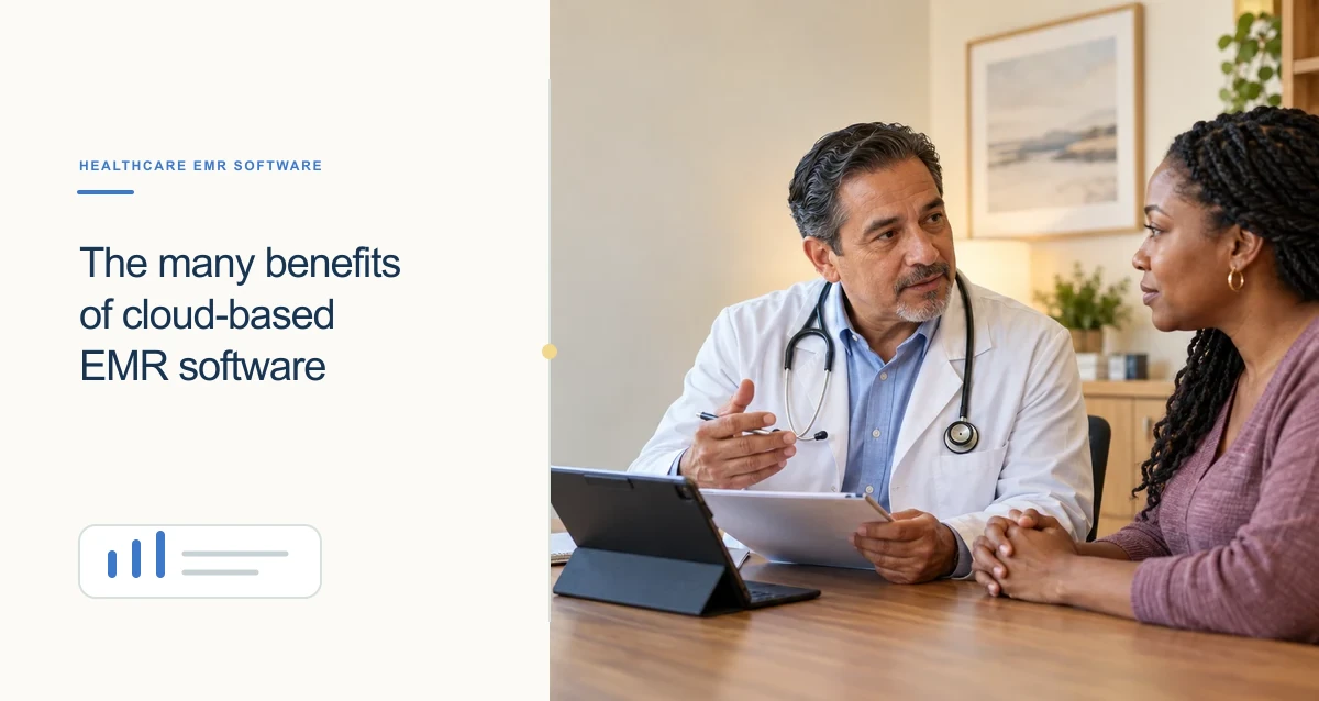 A Latino physician talks through a care plan with a Black woman patient at a warm clinic desk.
