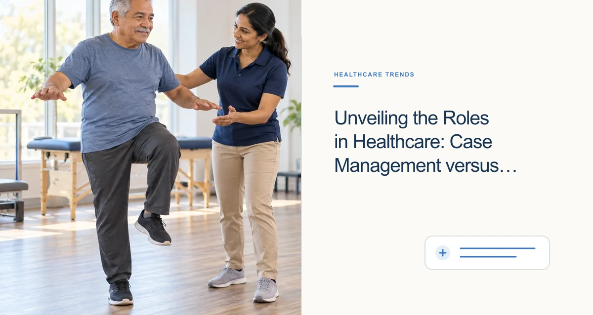 A South Asian physical therapist coaches an older Latino patient through a balance exercise.