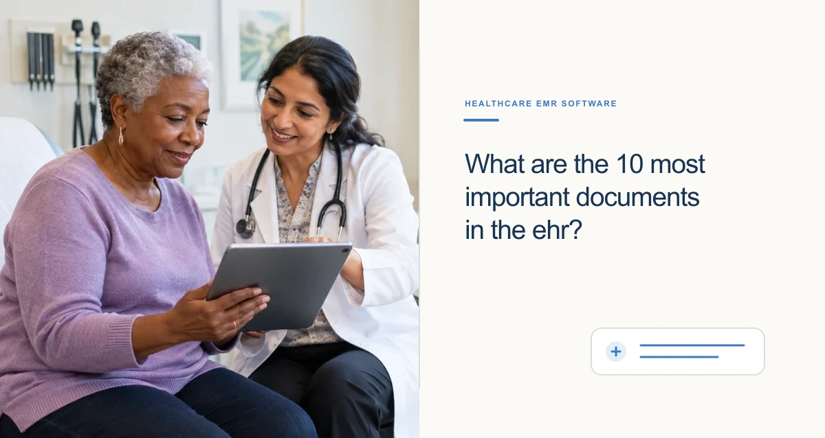 A South Asian physician helps an older Black woman use a tablet during a clinic visit.