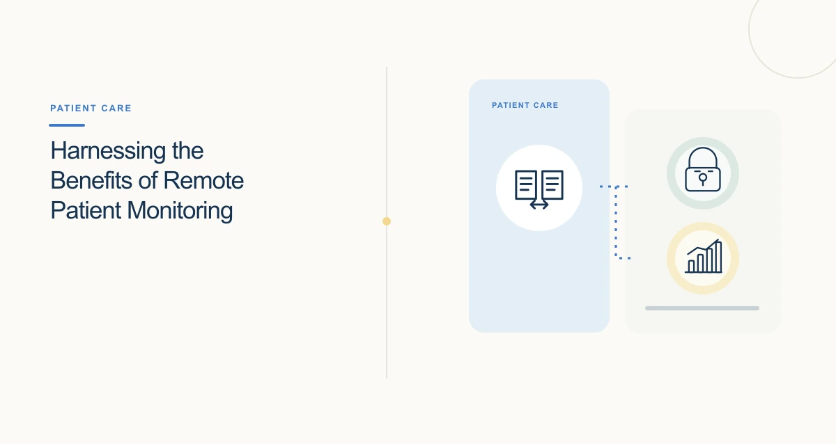 A minimal cream-toned healthcare illustration with connected icons and interface cards representing healthcare trends.