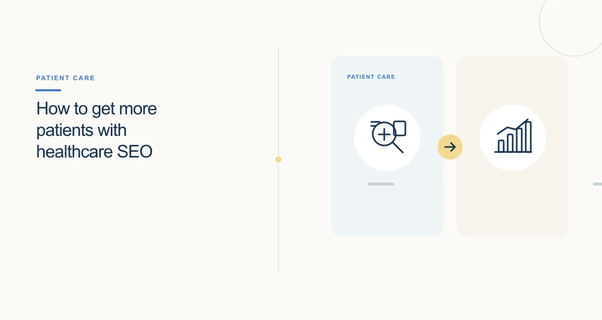 A minimal cream-toned healthcare illustration with connected icons and interface cards representing healthcare marketing.