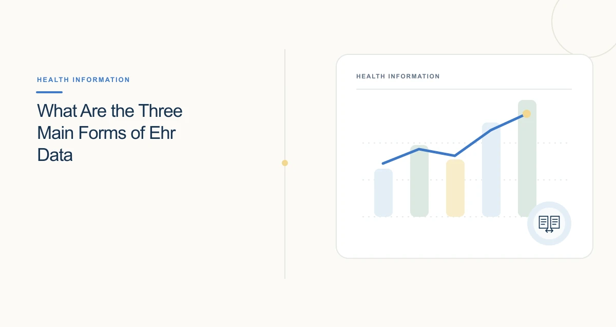 A minimal cream-toned healthcare illustration with connected icons and interface cards representing healthcare emr software.