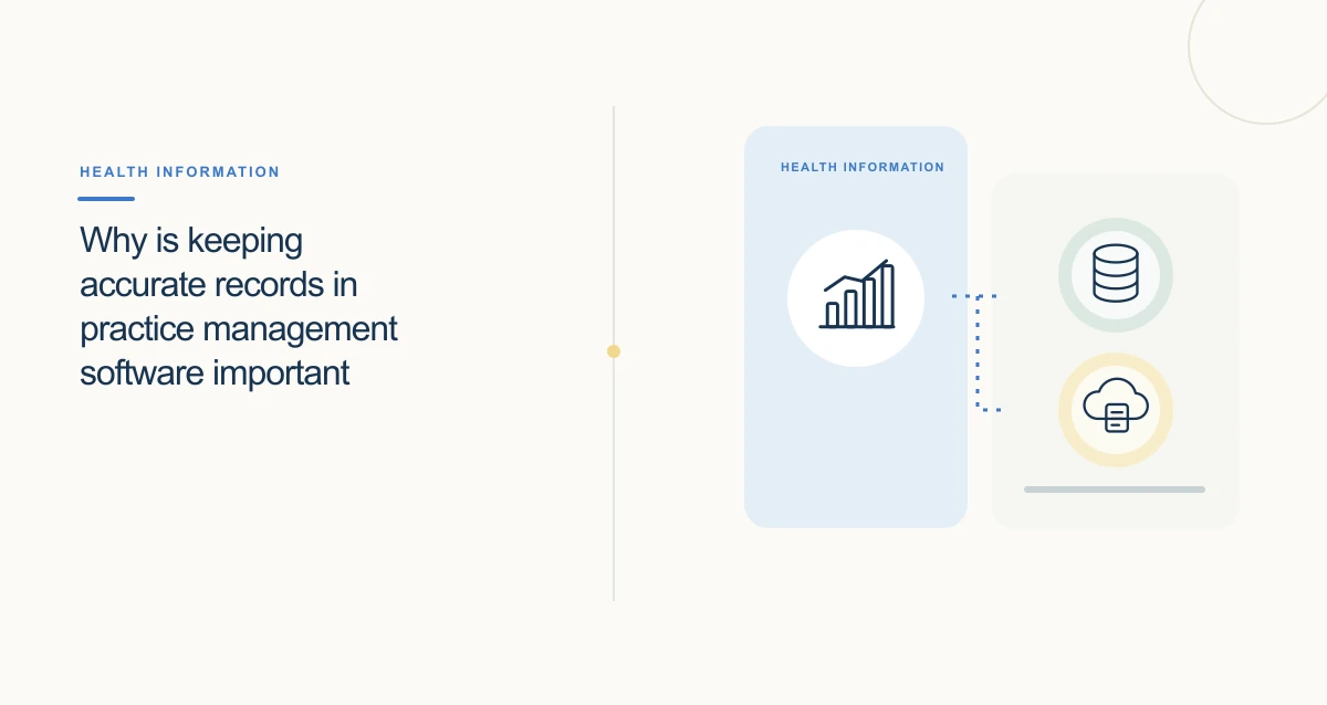 A minimal cream-toned healthcare illustration with connected icons and interface cards representing practice management.