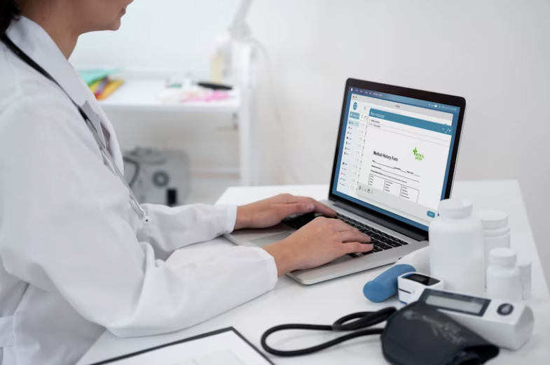 a doctor working with ehr software